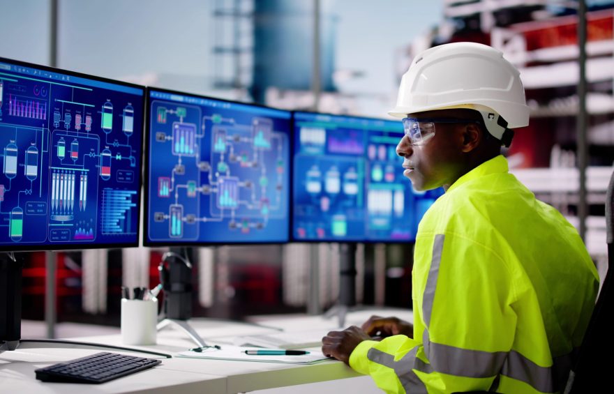 Industrial Data Automation System On Computer. Engineer Operator